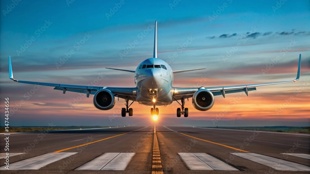 Obraz premium 737-800 Jet Landing Melbourne Airport Runway, Australia - Dramatic Aerial View