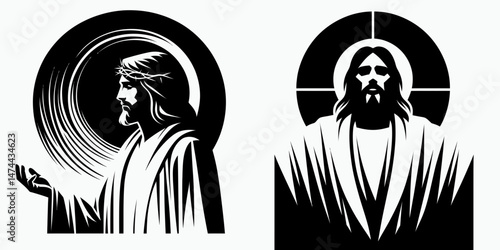 The Jesus in White Robe. Christian Clipart silhouette Vector Logo Symbol isolated on background. Divinity depicted pure vestment savior image celestial figure holy garment.