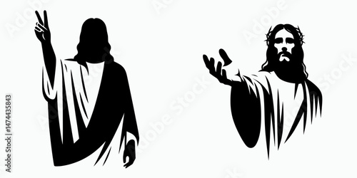The Jesus Giving Peace. Christian Clipart silhouette Vector Logo Symbol isolated on white background. Celestial savior imparting serenity a divine source of tranquility and hope.