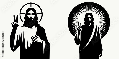 The Jesus Giving Peace. Christian Clipart silhouette Vector Logo Symbol isolated on white background. savior offering serenity discover divinity a haven of tranquility finding solace.