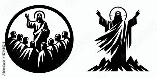 The Jesus Calling Disciples. Christian Clipart silhouette Vector Logo Symbol isolated on white background. Followers dedicated living spiritual journey devoted pupils faith.