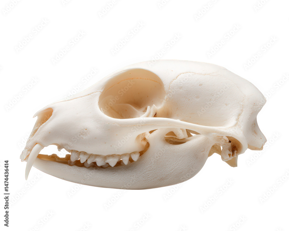 Fototapeta premium Detailed animal skull showcasing intricate features and textures, isolated against clean background. This specimen highlights unique anatomical structure and is perfect for educational purposes