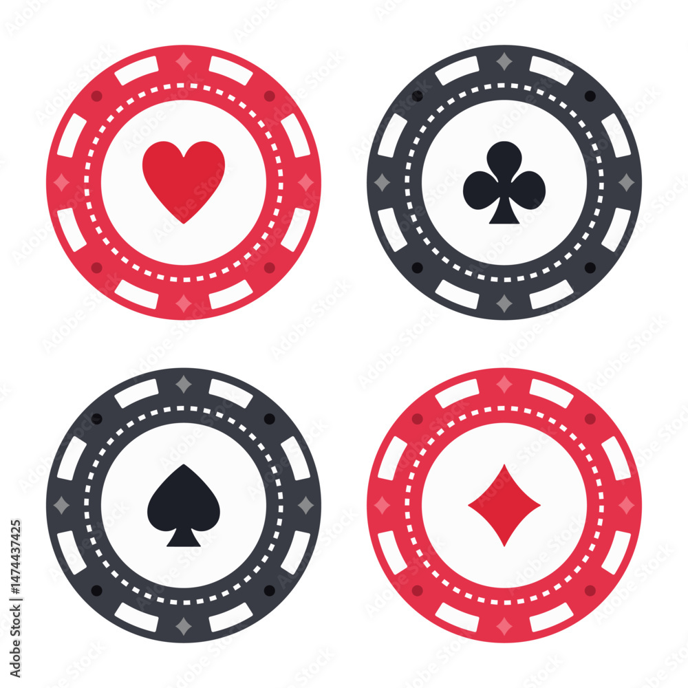 Obraz premium Poker chips with different card suits