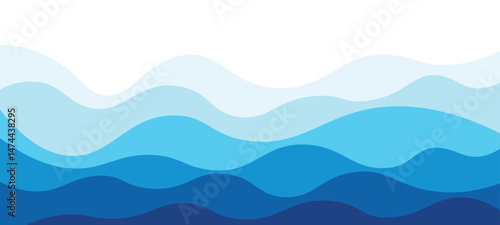 Turquoise sea green blue waves curve lines abstract marine summer background smoth design. Blue curve stripes waves vector summer ocean background.