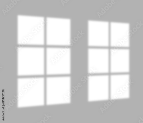 Realistic window shadow overlay effect on isolated transparent and white background, abstract natural sunlight shadow in wall PNG elements for design