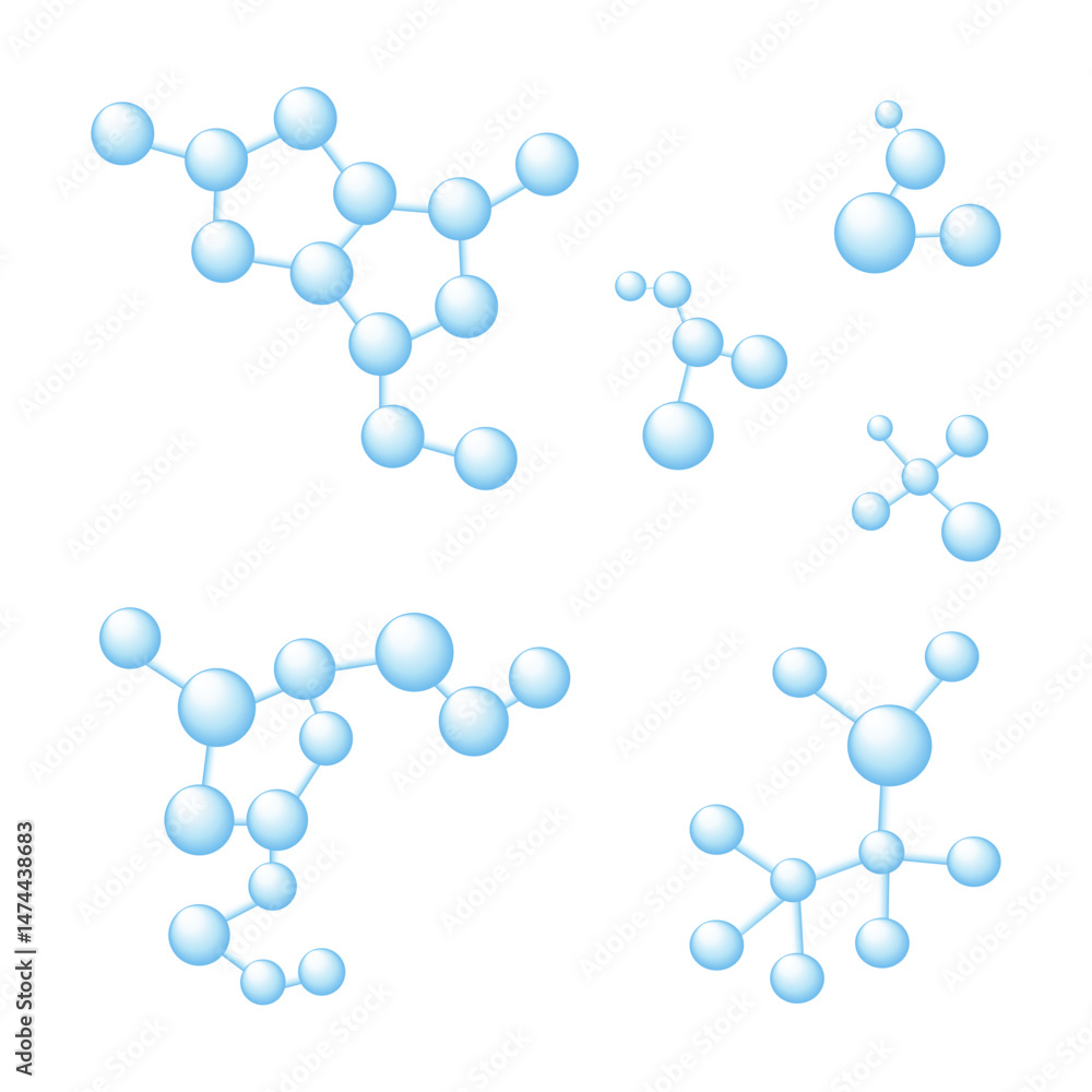 set of blue realistic molecules. vector illustration set of blue realistic molecules. vector illustration