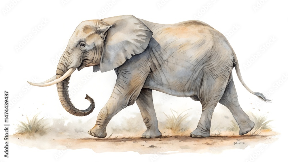 Fototapeta premium realistic elephant isolated background hand drawn