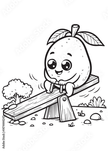 Coloring book mango enjoying playtime in the park. A fun and cheerful scene