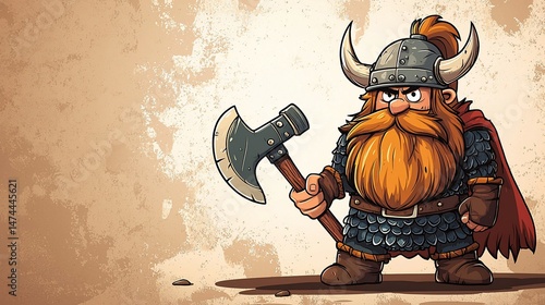 Cartoon Viking Warrior, Illustration, Beige Background
