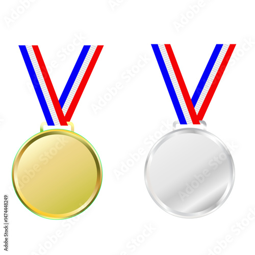 Gold and silver medal with stripe vector illustration