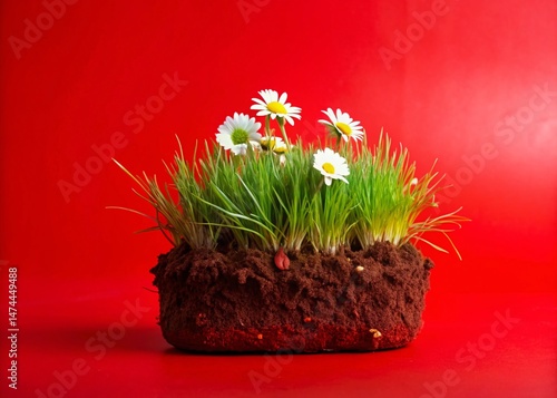 Aerial Close-Up of Lush Green Meadow, Rolling Hills Landscape