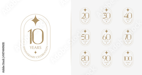 Set of elegant anniversary logo collections. Birthday symbol with badge and sparkle concept for age celebrating template