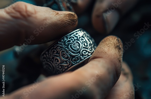 Skilled hands crafting ornate designs into a