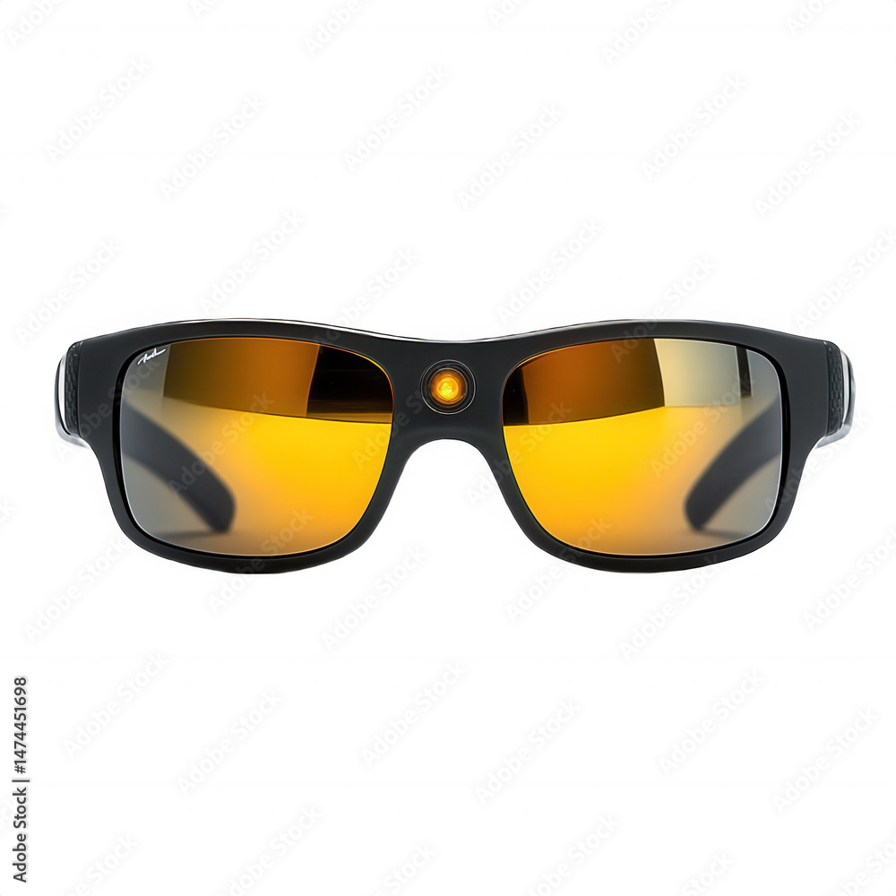 Fototapeta premium Buy smart glasses with camera recording video and audio black frame gold on transparent background