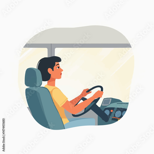 Woman focused driving a vehicle.