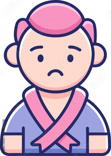 A cartoon of a patient with pink headwrap showing strength and awareness for blood cancer support efforts  
