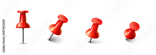 Pin office stationery realistic vector set. Steel pin stationery object realistic illustration