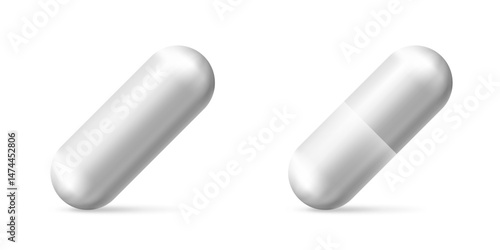 Medical capsule realistic healthcare capsule set. Pills pharmacy vector realistic set.
