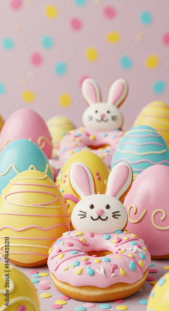 Obraz premium Whimsical easter celebration with bunny shaped cookies and colorful painted eggs