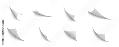 Paper curl vector realistic collection. Page curls blank collection.