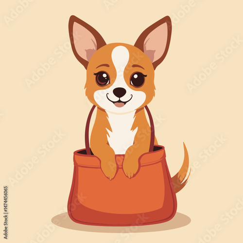Chihuahua Dog in a Bag on Neutral Background for Pet Lovers, Digital Art, Animal Enthusiasts, Greeting Cards, and Social Media Content