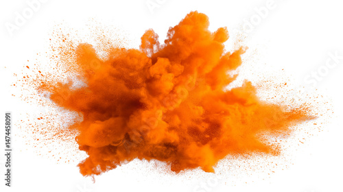 vibrant explosion of orange powder isolated on white background