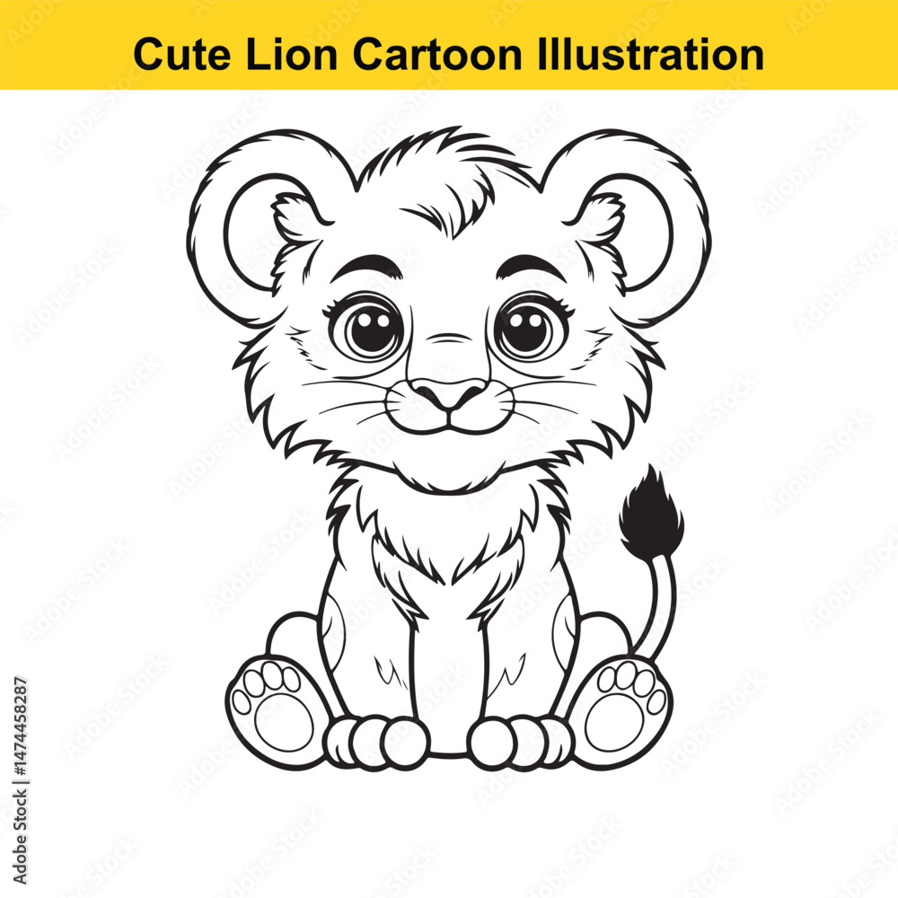 Cute Lion Cub Sitting Cartoon Illustration Cute Lion Cub Sitting Cartoon Illustration