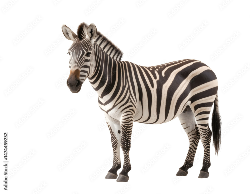 Fototapeta premium Striped Zebra Stands, Transparent Background