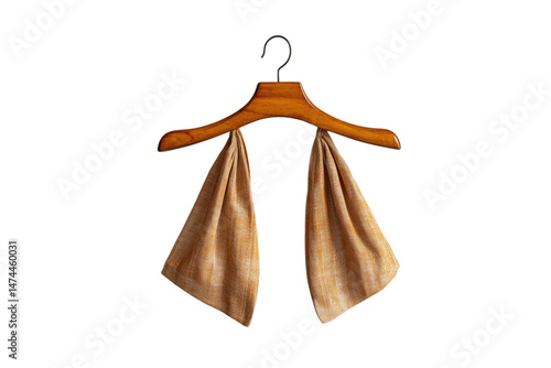 Obraz na płótnie Wooden hanger with soft brown fabric draped over both sides, elegant and vintage in style, isolated on a transparent background w salonie