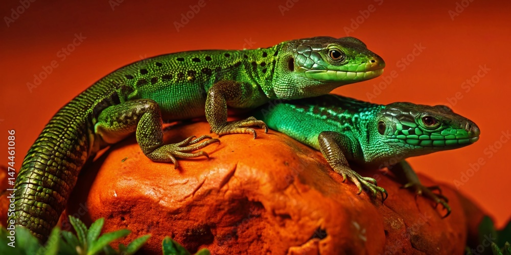 Fototapeta premium Agile Lizard Mating, Lacerta Agilis Reptile Coupling, Wildlife Nature Photography