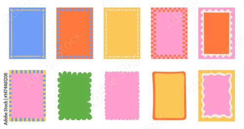 Vector simple minimal backgrounds  in brigh bold colors, simple wavy and groovy naive style, abstract simple hand drawn design templates, frames and borders for cards and prints