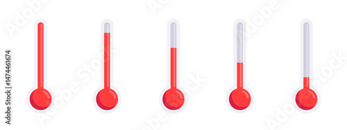 Thermometer vector set. Temperature illustrations. Heat measurement scale realistic collection.