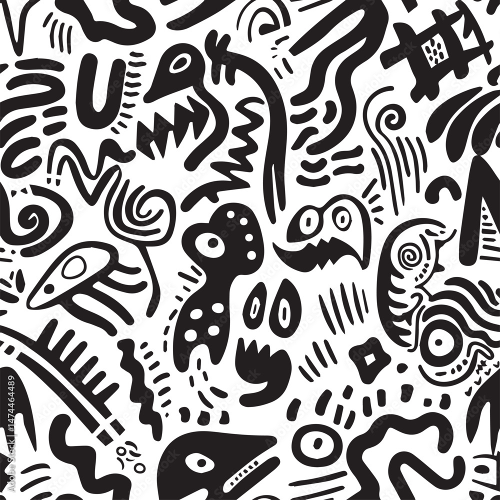 Black and White Abstract Doodle Pattern Black and White Abstract Doodle Pattern