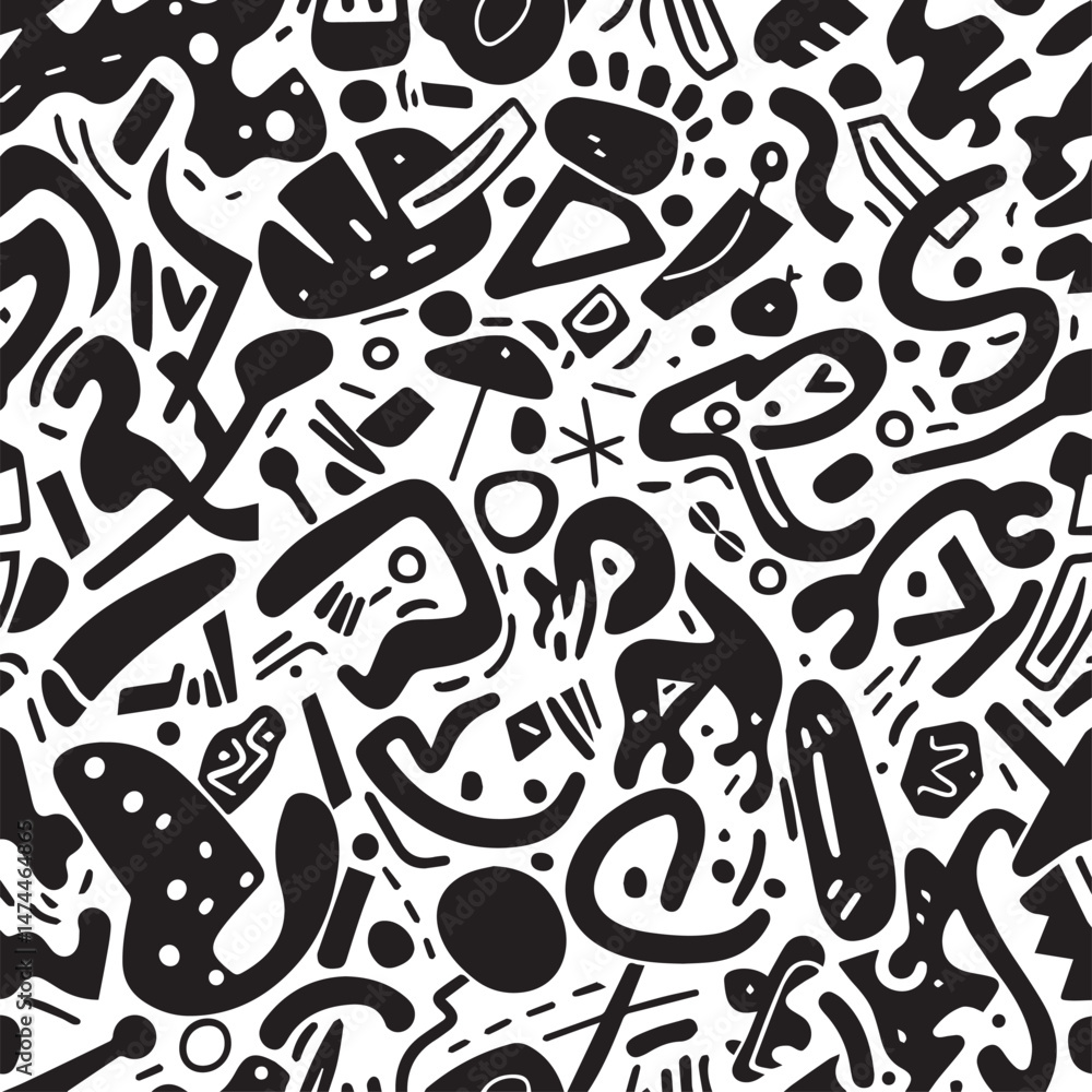 Black and White Abstract Doodle Pattern Black and White Abstract Doodle Pattern