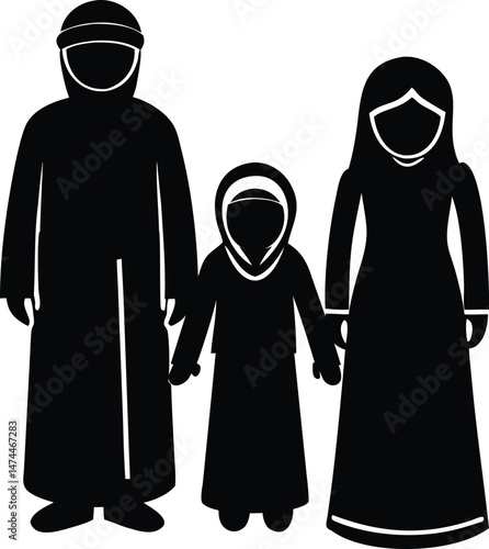 Muslim Family Silhouette Illustration Black and White Icon