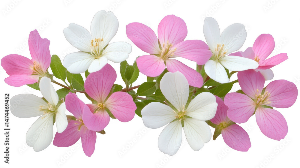 Fototapeta premium Elegant pink and white Twinspur flowers on a PNG transparent background
