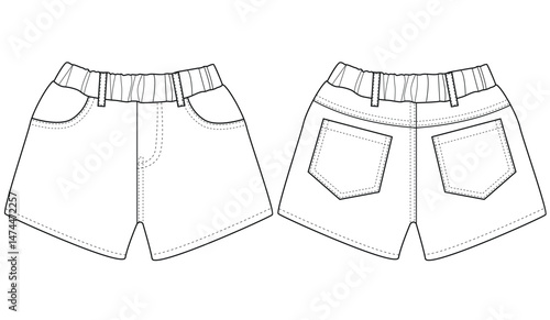 baby Girls denim shorts flat pant vector illustration