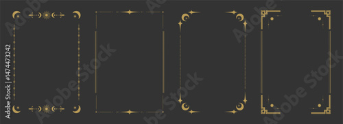 Empty Tarot card frame border templates. Celestial esoteric border set. Vector illustration