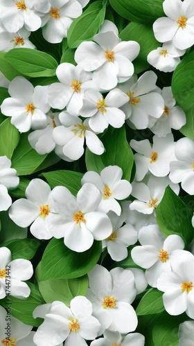 A beautiful floral arrangement showcases delicate white blossoms with golden centers amidst vibrant green leaves creating a fresh and natural sptime ambiance.