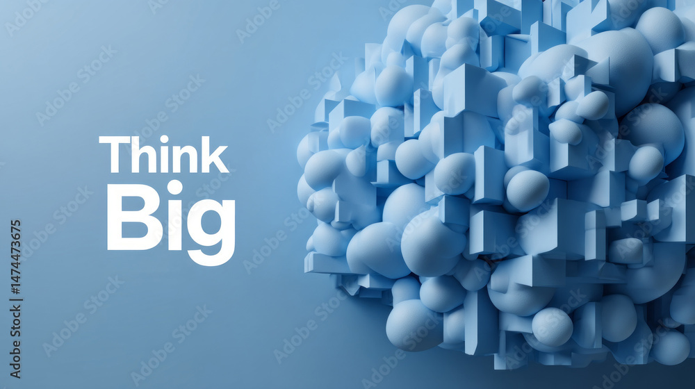 Fototapeta premium An engaging blue office background featuring a cluster of abstract shapes, including spheres and cubes