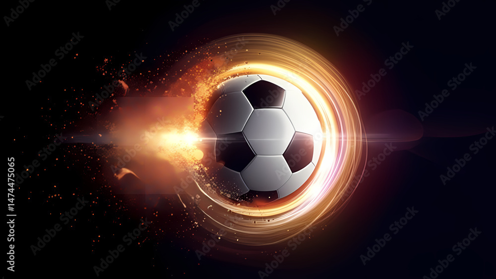 Naklejka premium Dynamic Soccer Ball with Fiery Energy Trail