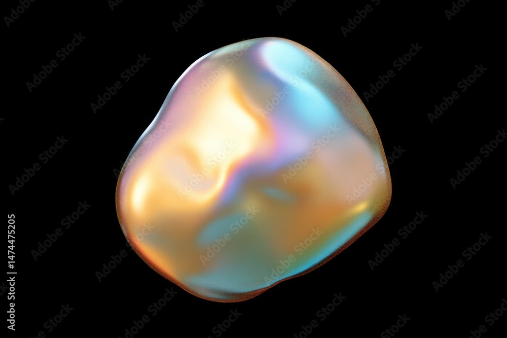 Fototapeta premium Abstract iridescent blob floating on black background studio shot digital art rendering design