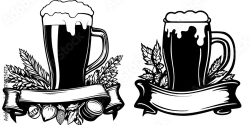 Components for retro-modern beer labels, including beer glasses and bottles, and other alcohol beverage elements suitable for logos
