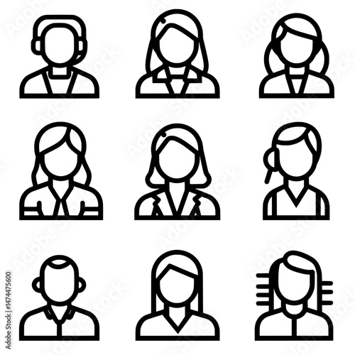 Modern icons are outlined by people, including illustrations of businessmen, managers, and various individuals