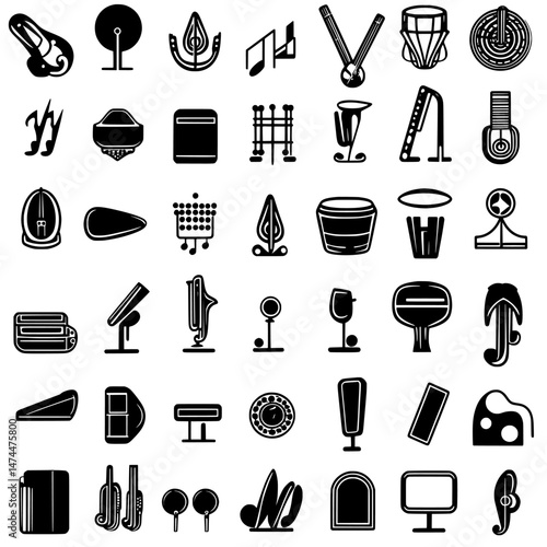 Music icons are showcased in a collection with modern silhouette illustrations