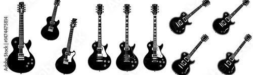 Modern black guitar icons play both acoustic and electric guitars
