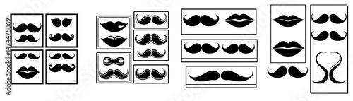 Symbols for ladies and gentlemen bathrooms, along with modern lips and mustache