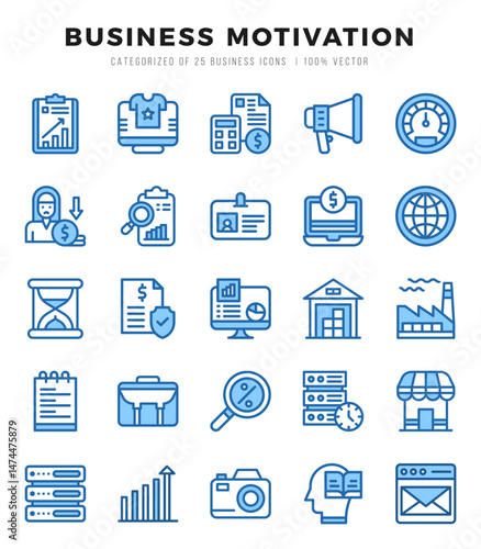 Set of Two Color Business Motivation Icons. Two Color art icon. Vector illustration