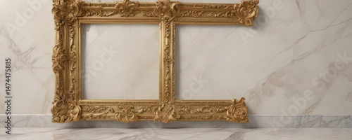 Ornate gold frame on marble, interior design detail,  decorative frame,  home decor