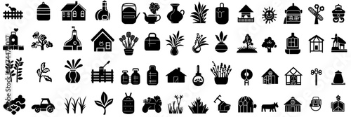 Isolated icons of modern organic farm and agriculture silhouettes are available